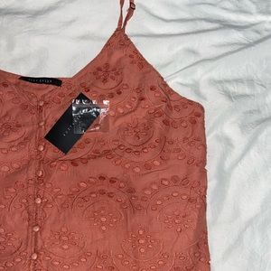 Women's Summer Top - Salmon Pink - Embroidered - Tank - Suzy Shier - 100% Cotton